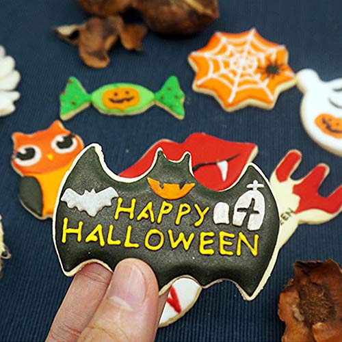 6 moldes para galletas de Halloween de acero inoxidable con calavera, sombrero de bruja, murciélago, fantasma, forma de calabaza para decoración de galletas de Halloween