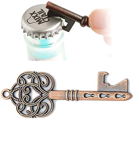 60 pcs Llave Abrebotellas de Boda, Llaves de Esqueleto Favores de Abrebotellas con Bolsas de Organza Blancas y Tarjeta de Etiqueta, Estilo Vintage, 6 Estilos