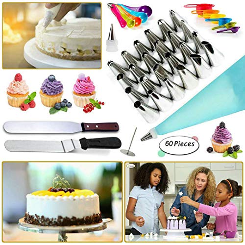60-Piece Decoración de Pasteles kits insumos - bolsos los pasteles silicona formación hielo más suave tuberías Boquillas acoplador flor Nails levantador Cupcakes Galletas la hornada Herramientas