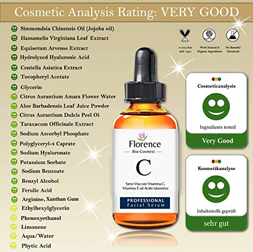 60ml Bio Sérum Facial con Vitamina C, E, Ácido Hialurónico puro 100% orgánico.Suero Vegano con Ingredientes Antiedad, Antiarrugas y Antimanchas para Cara y Contorno de Ojos. Tambien para Dermaroller