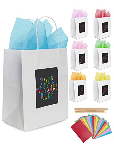 7 Bolsas de Regalo Blancas y Papel de Seda de Purple Ladybug - Bolsitas Kraft Originales 19x24x12 cm para Personalizar y Envolver Regalos, Envoltorio para Fiestas de Cumpleaños, Navidad y más