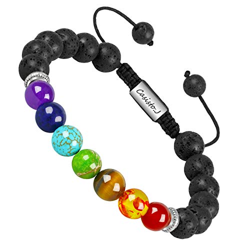 7 Chakras Pulseras Mujer y Hombre, Piedras Chakras & Piedra Lava Pulseras, Con Caja de Regalo Casisto.J. (CKL1)