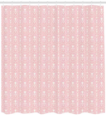 ABAKUHAUS Flores Cortina de Baño, Patrón de Damasco Diseño con Flores Ilustración Vintage Retro Estampa, Material Resistente al Agua Durable Estampa Digital, 175 x 200 cm, Rosa Claro
