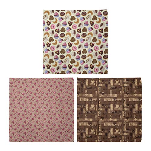 ABAKUHAUS Pack de 3 Bandanas Unisex, Galletas de café tazas de té y molletes de cucharas tipografía Cafetería, Multicolor