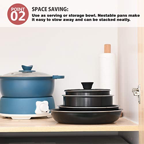 Abizoe Juego de utensilios de cocina de acero inoxidable de 12 piezas, sartenes antiadherentes y ollas con asas extraíbles, eficiente almacenamiento, excelente para caravanas y cocinas compactas negro