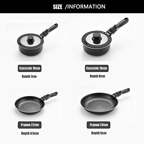 Abizoe Juego de utensilios de cocina de acero inoxidable de 12 piezas, sartenes antiadherentes y ollas con asas extraíbles, eficiente almacenamiento, excelente para caravanas y cocinas compactas negro