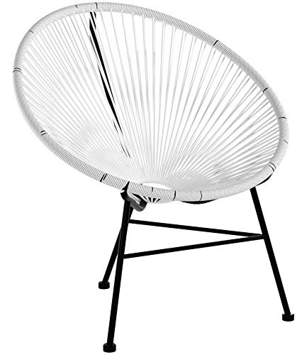Acapulco silla blanca Sillón metálico cuerdas blancas para jardín, terraza, balcón, terrado, exterior, hostelería. 1 unidad