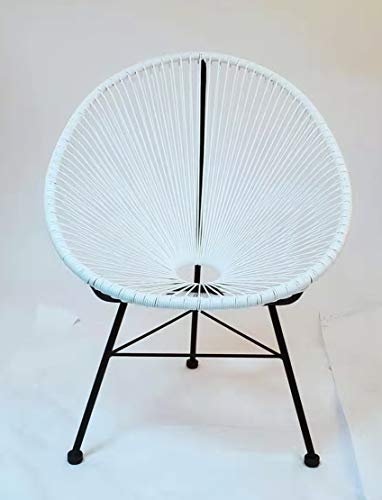 Acapulco silla blanca Sillón metálico cuerdas blancas para jardín, terraza, balcón, terrado, exterior, hostelería. 1 unidad