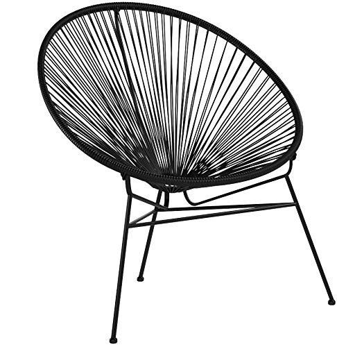 Acapulco silla negro Sillón metálico cuerdas negras para jardín, terraza, balcón, terrado, exterior, hostelería. 1 unidad
