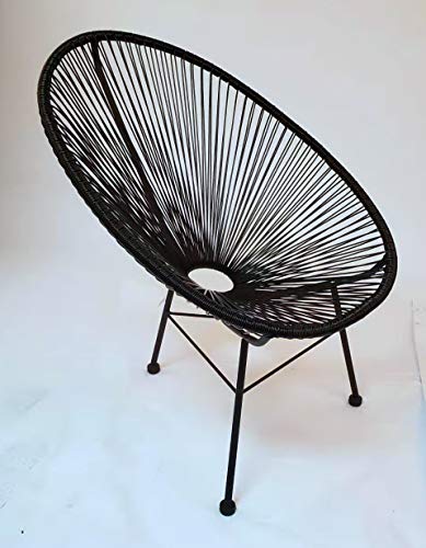 Acapulco silla negro Sillón metálico cuerdas negras para jardín, terraza, balcón, terrado, exterior, hostelería. 1 unidad