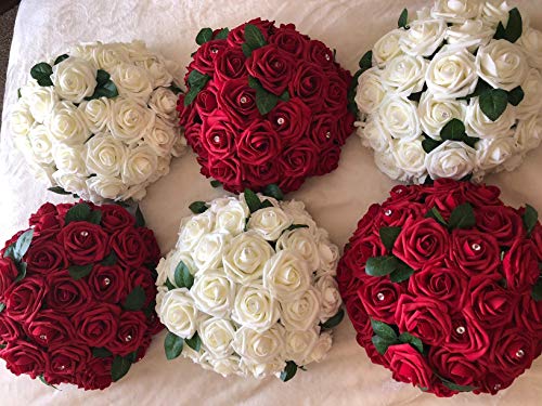 ACDE 25 Piezas Rosas Artificiales, Flores Artificiales Rosa Espuma con Hoja y Vástago Ajustable para Bricolaje Ramos de Boda Decoraciones para el Hogar Nupciales (Rojo Oscuro)