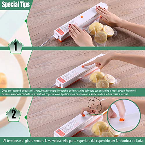 ACE2ACE Doméstico Envasadora al Vacío, Compacto portátil vacuum sealer, Máquina Selladora al Vacío Automático para Alimentos Incluyendo 20 de Vacio Bolsas(17 x 25cm)