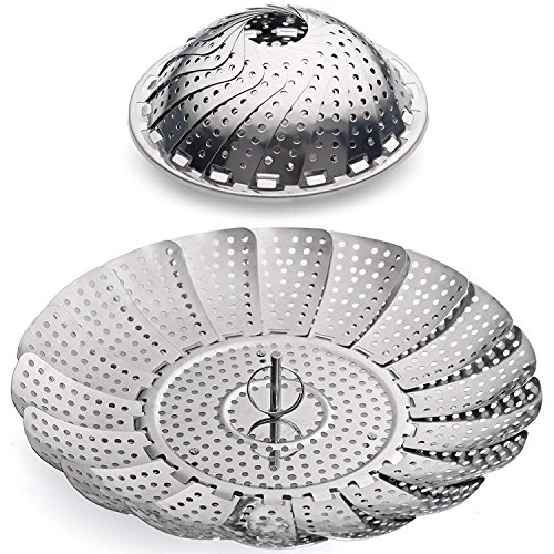 Acero Inoxidable Vegetal Vaporizador Comida Vaporizador de alimentos , Pescado y mariscos plegable Plegable Olla de presión cesta de inserción para olla instantánea (5.5 "se expande a 9.3")