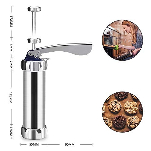 Achort Kit Máquina Galletas 20 Piezas Aluminio con Discos y Boquillas 20 Discos de Acero Inoxidable y 4 Boquillas para Masa y Fondant Principiantes y Profesionales