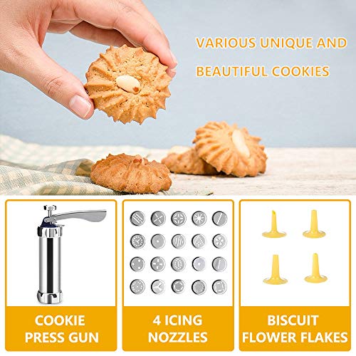 Achort Kit Máquina Galletas 20 Piezas Aluminio con Discos y Boquillas 20 Discos de Acero Inoxidable y 4 Boquillas para Masa y Fondant Principiantes y Profesionales