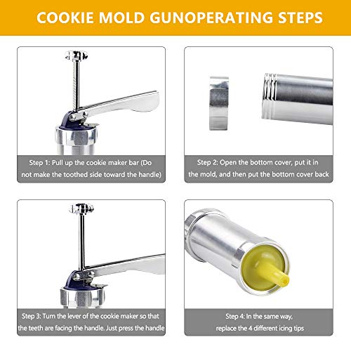 Achort Kit Máquina Galletas 20 Piezas Aluminio con Discos y Boquillas 20 Discos de Acero Inoxidable y 4 Boquillas para Masa y Fondant Principiantes y Profesionales