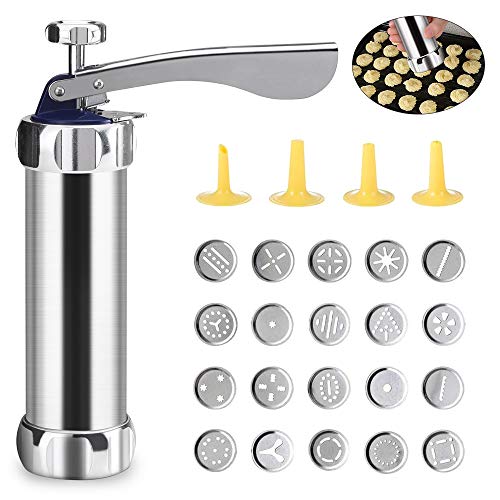 Achort Kit Máquina Galletas 20 Piezas Aluminio con Discos y Boquillas 20 Discos de Acero Inoxidable y 4 Boquillas para Masa y Fondant Principiantes y Profesionales
