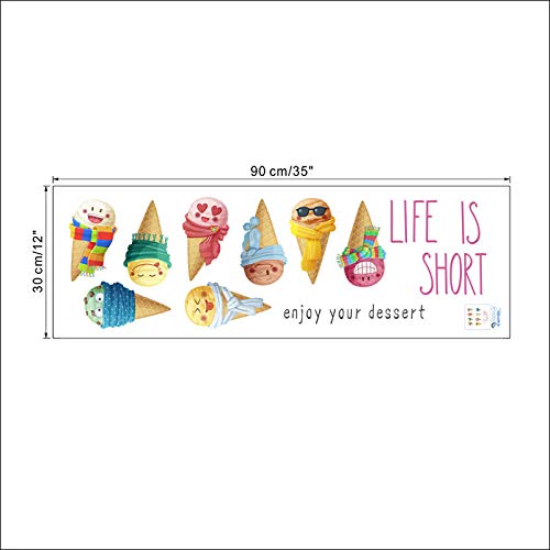 Adhesivo de pared 3D colorido de helado de verano para habitaciones de niños, cocinas, dormitorios, tiendas, decoración mural de PVC, póster de Cjzyy