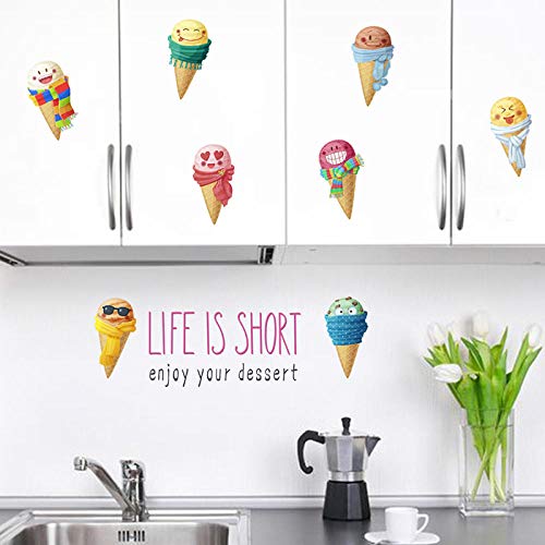 Adhesivo de pared 3D colorido de helado de verano para habitaciones de niños, cocinas, dormitorios, tiendas, decoración mural de PVC, póster de Cjzyy