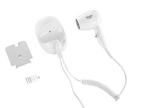 adler AD2252 Secador de Pelo Industrial para Hoteles y Piscinas, 1600W, Apagado automático, Montaje en Pared, 1600 W, Polímero, Blanco