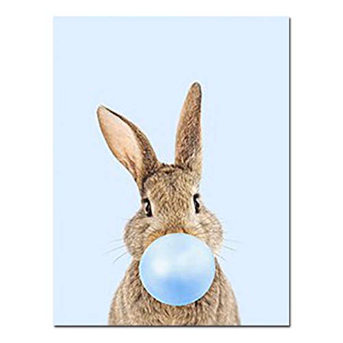 AdoDecor Lienzo Arte de la Pared Pintura Conejo Chicle Póster Impresiones Pinturas de guardería Azul Imagen Bebé Animales Niños Dormitorio Decoración para el hogar 50x70cmx2 Sin Marco