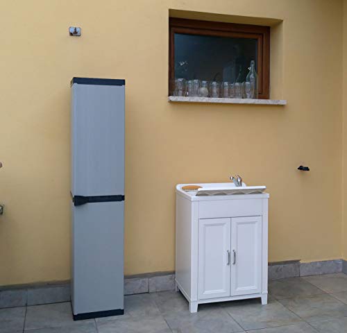 Adventa - Armario de resina de 1 puerta con estantes regulables (interior/exterior), gris negro, 34 x 39,5 x 168 cm