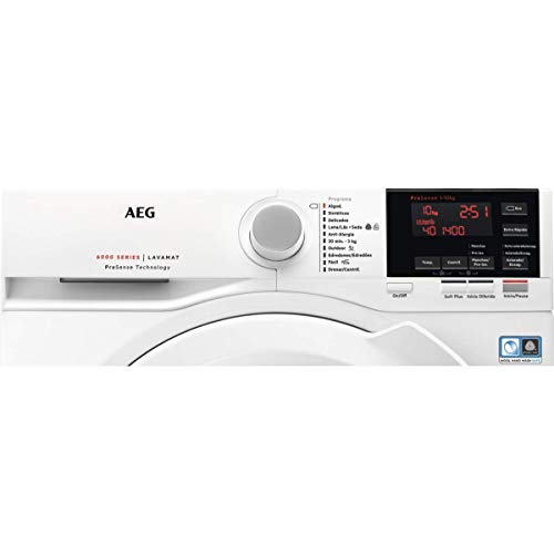 AEG L6FBG141 Lavadora de Libre Instalación, Carga Frontal, 10 Kg / 1400 rpm, Serie 6000, Motor Inverter, Programa Rápido, Panel de control LCD, Puerta XL Blanca, Color Blanco, A+++ -20%