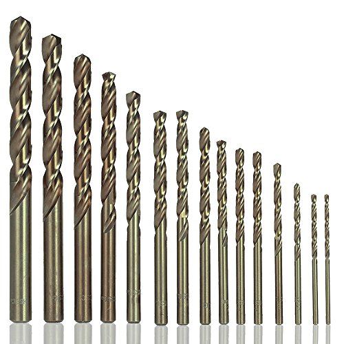 AFUNTA - Juego de 15 brocas de taladro HSS con extremo recto para fresas de acero inoxidable duro (titanio de aluminio)