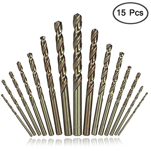 AFUNTA - Juego de 15 brocas de taladro HSS con extremo recto para fresas de acero inoxidable duro (titanio de aluminio)