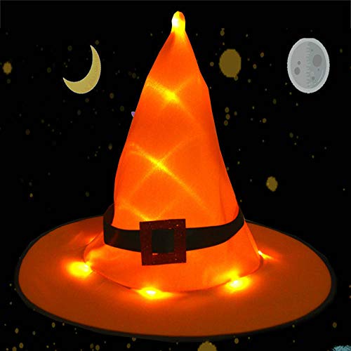 Aibccr Halloween Carnaval Fiesta Anual Fiesta Fiesta Niños Adultos Sombrero de Mago Naranja Sombrero de Bruja Sombrero de Mago Luminoso