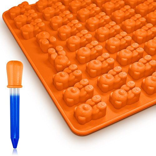 AIFUDA - Moldes de silicona para caramelos, 4 unidades, colorido, con 4 cuentagotas, para hacer caramelos, gelatina, galletas, chocolate y hielos de sabor, 53 cavidades por bandeja