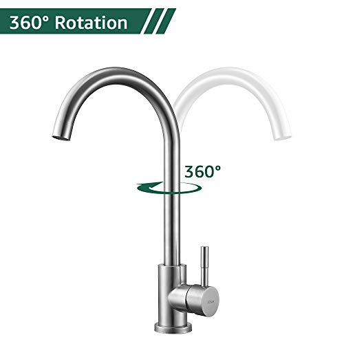 AiHom Grifo de Cocina Fregadero 360° Giratorio Grifo Cepillado Grifo Monomando 304 Acero Inoxidable Agua Fria y Caliente Disponible Diseño Clásico