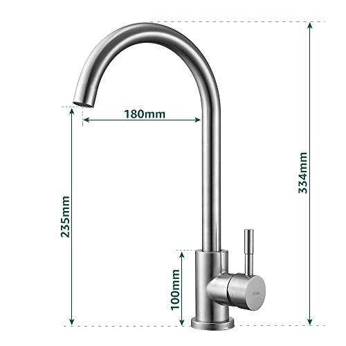 AiHom Grifo de Cocina Fregadero 360° Giratorio Grifo Cepillado Grifo Monomando 304 Acero Inoxidable Agua Fria y Caliente Disponible Diseño Clásico