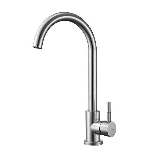 AiHom Grifo de Cocina Fregadero 360° Giratorio Grifo Cepillado Grifo Monomando 304 Acero Inoxidable Agua Fria y Caliente Disponible Diseño Clásico