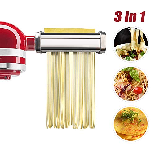 aikeec Rodillo de Pasta y Cortador de Accesorios 3 En 1 Para Batidoras KitchenAid Accesorios,Pasta Maker, Maquina para Pasta