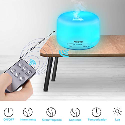 AIMIUVEI 500ml Humidificador Aromaterapia Ultrasonico con Mando a Distancia, Difusor de Aceites Esenciales Aromaterapia Ultra Silencioso, Purificador de Aire y 7 Luces LED Humidificador para Bebes etc