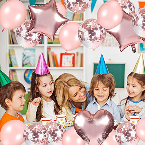 AivaToba Globo de Confeti de Oro Rosa , Helio Globos con Globo de Confeti, Globo de Amor de Papel de Aluminio,Globos de Fiesta de látex para Decoraciones de cumpleaños