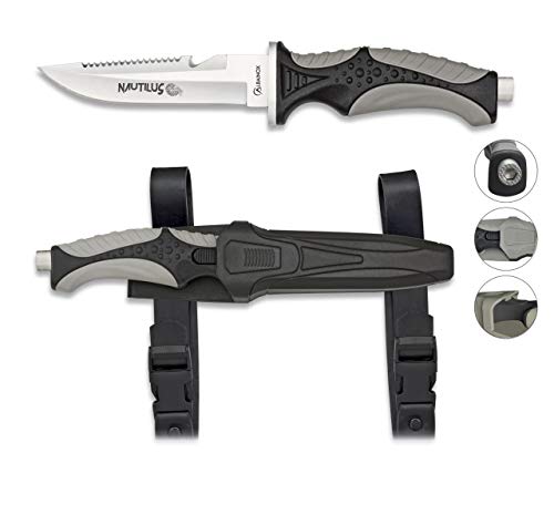 Albainox 32351. Cuchillo Submarinismo Nautilus. Negro. Mango ABS y Goma. Herramienta para Caza, Pesca, Camping, Outdoor, Supervivencia y Bushcraft
