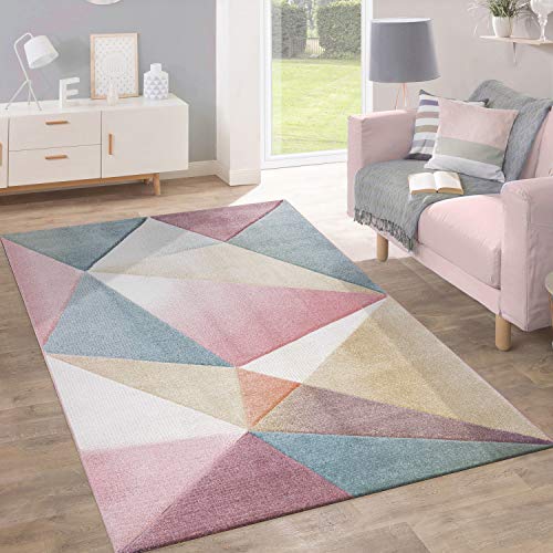 Alfombra Pelo Corto Tendencia Pastel Diseño Geométrico Inspiración Multicolor, tamaño:120x170 cm