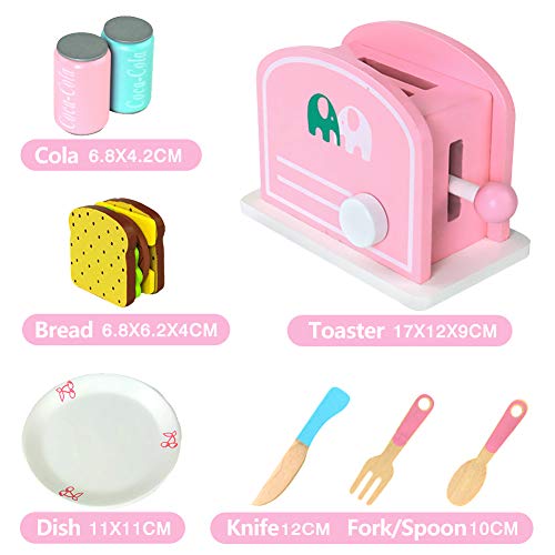 Alimentos de Juguete Cocina,Tostadora Pan Comida de Juguetes Montessori Madera Juguete Alimento de Imitacion Juguetes navideños para niños Regalos para Cumpleaños Infantiles Niños 3 4 5 (Rosa)