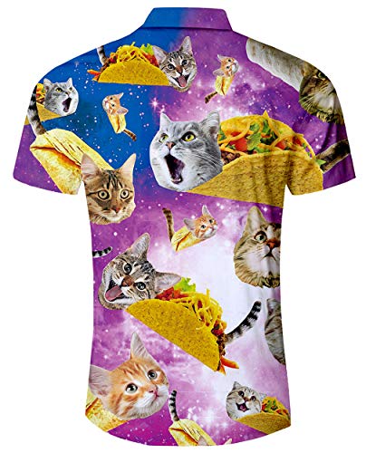 ALISISTER Camisa Hawaiana Hombre Camisetas de Manga Corta 3D Pizza Cat Prints Ugly Aloha Botón Blusa Vestido Fiesta de Vacaciones de Verano Ropa de Playa Ropa XXL