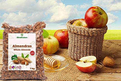 Almendras Crudas Peladas 1kg – Sin Sal Con Piel - 100 % Natural y Entera - de Origen Nacional mas Sabrosa – Calidad Premium - No Transgenica – Vegana.