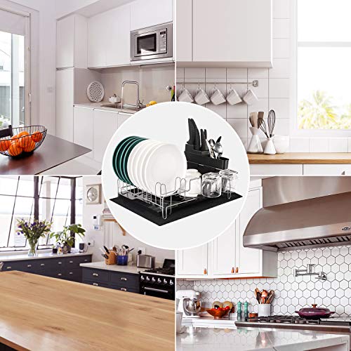alvorog Escurridor de Platos, Soportes para Platos, Escurreplatos de Cocina Plastico y Metal con Bandeja de Gota Extraíble, Estante para Platos con Bandeja (45x35x18.3cm)
