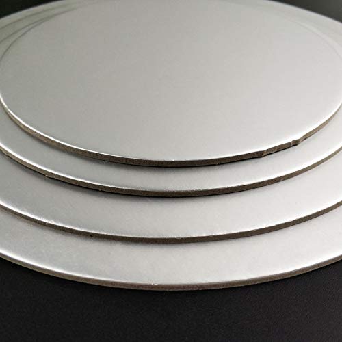 Amacoam Bases para Tartas de Carton Base para Tartas Redondas 15cm 20cm 25cm 30cm Bandejas Carton Reutilizable Placa para Tartas Cake Drum Fiesta Bricolaje 2mm Plata 4 Piezas