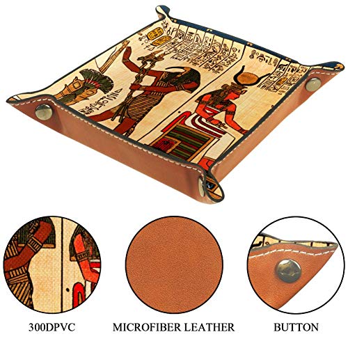 Ameli - Bandeja decorativa de piel para joyas, diseño de la antigua Egipto, para guardar llaves, teléfono, monedas, relojes, etc., color café