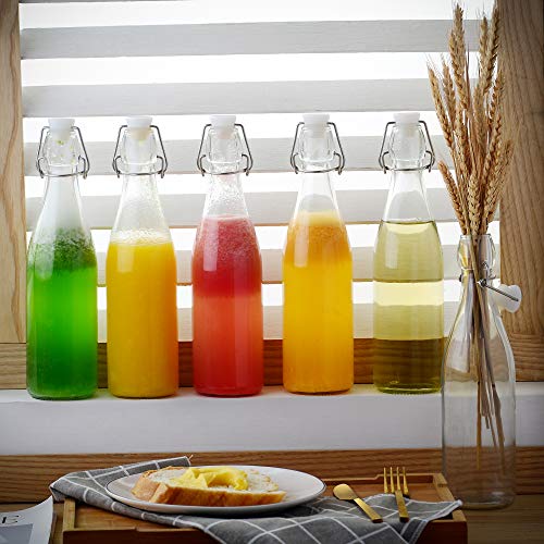 Amisglass Botes de Vidrio, Juego 6 Piezas de Jarra Vidrio con Tapa Abatible, Botellas Transparentes de Cristal Hermética para Bebidas, Aceite, Vinagre, Cerveza, Agua, Salsa de Condimentos - 600 ml