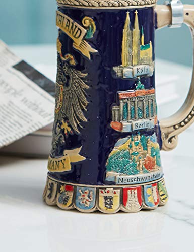 Amoy-Art Jarra de Cerveza Alemana Escudo de Alemania German Beer Stein Mug Regalos Souvenirs Giftbox 0.6Litre
