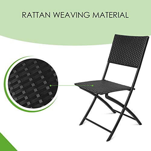 amzdeal Conjuntos de Muebles de Jardín/Balcón/Terraza Material Ratán Tejido 2 Sillas Una Mesa Plegable Negro