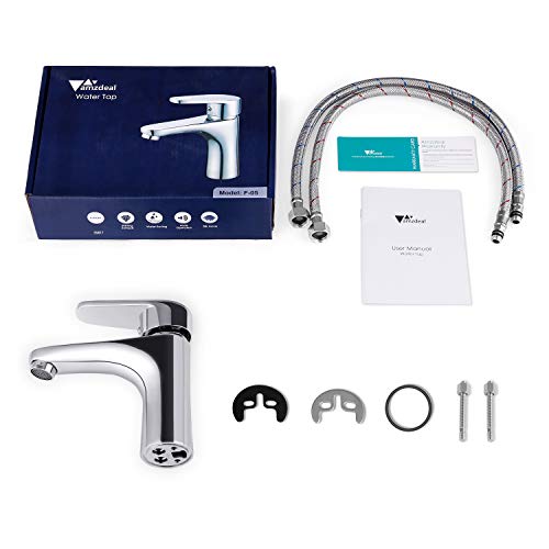 Amzdeal Grifo de lavabo, Grifo para baño con cartucho de cerámica y Neoperl aireador, Grifo monomando para lavabo, Agua Fría y Caliente disponible, Latón, Cromado