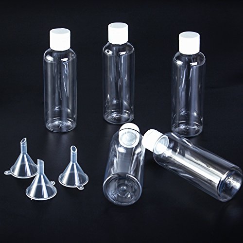 Aneco - Juego de botellas transparentes de viaje de plástico de 10 piezas, 100 piezas, botellas de tubo transparentes, transparentes, con 5 piezas de embudos pequeños y 4 piezas de etiquetas autoadhes